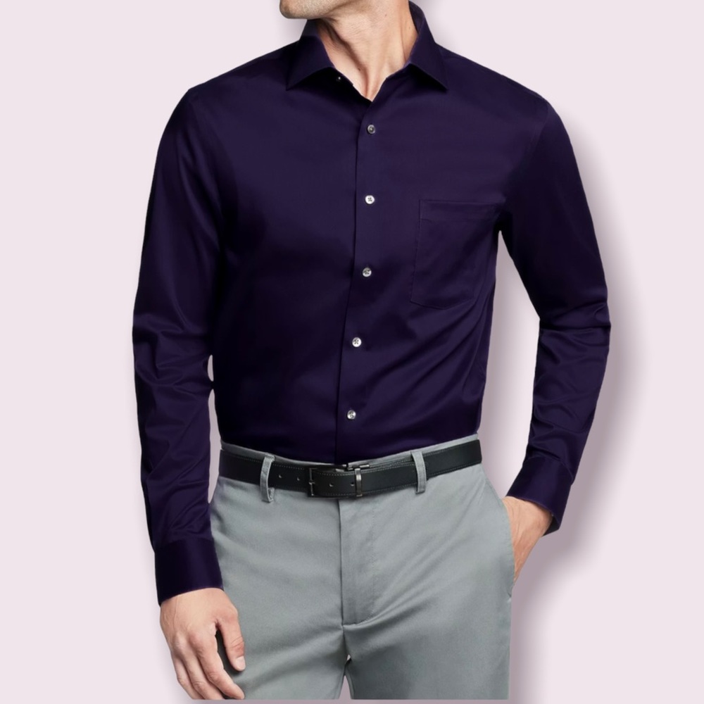 Van Heusen Men’s Dark Purple Lux Sateen Wrinkle Free Dress Shirt Size Large